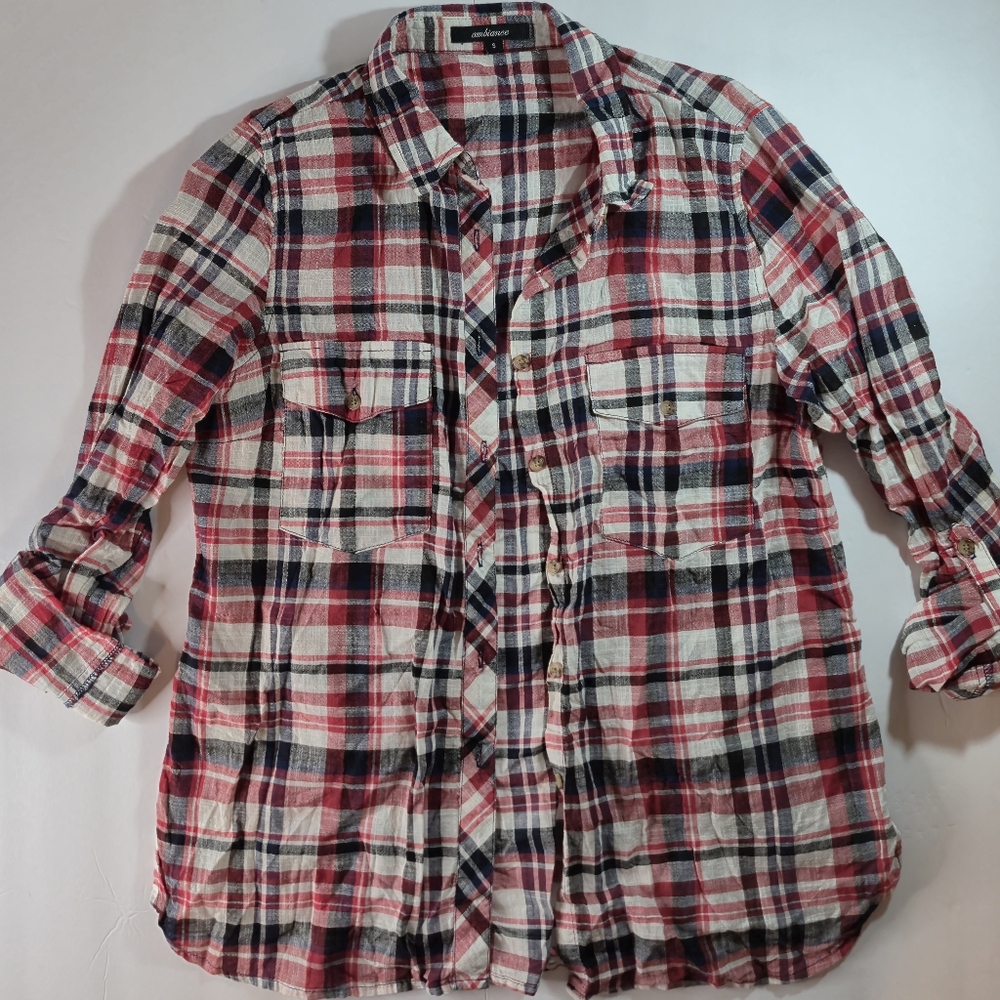 Ambiance Red and Black Plaid Shirt Small Size